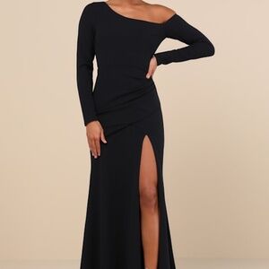 Lulus Elegant Sensation Navy Blue Asymmetrical Pleated Maxi Dress - Size M